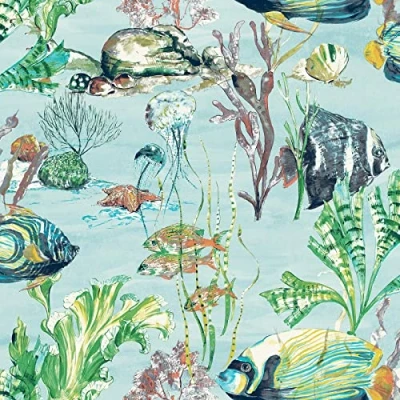 Image of Grandeco Aquarium Fish Wallpaper Teal Blue A61301