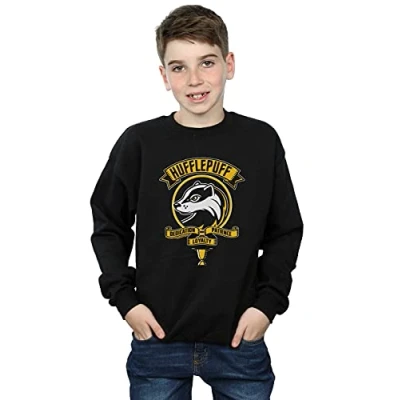 Image of Harry Potter Boys Hufflepuff Toon Crest Sweatshirt Black 3 4 Years