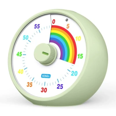 Image of Visual Timer for Kids, 60 Minute Countdown Classroom Office Kitchen, Desk Kids Time Management Tools with Silent Operation, Pomodoro Rainbow Pattern (Grass Green)