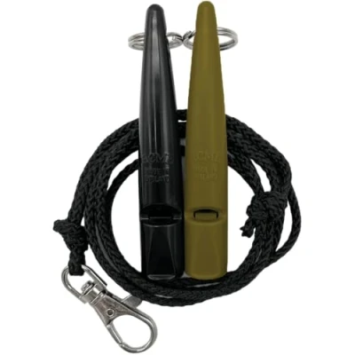 Image of ACME Dog Whistle No. 210.5 with Band Double Pack 2 Whistles Including Bands Ideal for Recall Loud and Far reaching (Black + Olive Drap)