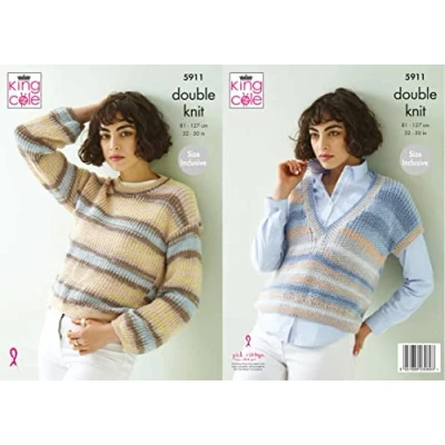 Image of King Cole Ladies Double Knit Knitting Pattern Womens Top &amp; Sweater (5911)