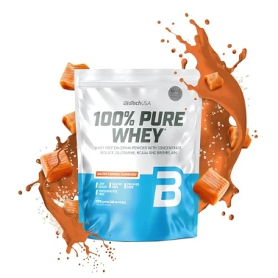 Image of BioTechUSA 100% Pure Whey Protein Powder with BCAA and Glutamine Gluten Free, Palm Oil Free 21g per Serving, 1 kg, Salted Caramel