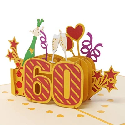 Image of Favour Pop Up Greeting Card for 60th Birthday (Gold, 13 x 18 cm).