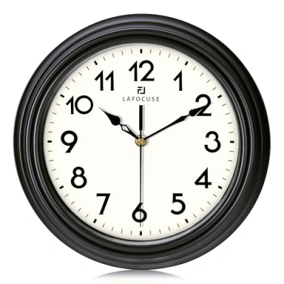 Image of Lafocuse Retro Kitchen Black Wall Clock Silent Non Ticking Quartz Decorative Clocks for Living Room Modern Bedroom 12 Inch/30cm Version 2.0