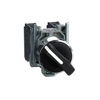 Image of Schneider Electric Harmony XB4 Selector Switch, Metal, 2 Positions, Stays Put, Standard Handle, 1NO + 1NC, 22mm Mount, XB4BD25, Black