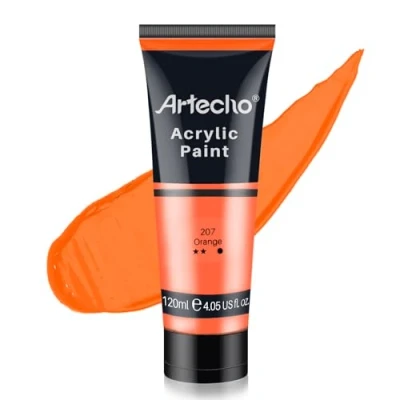 Image of Artecho Professional Acrylic Paint, Orange (120ml / 4.05oz) Tubes, Art Craft Paints for Canvas Painting, Rock, Stone, Wood, Fabric, Supplies Artists, Adults, Students, Kids