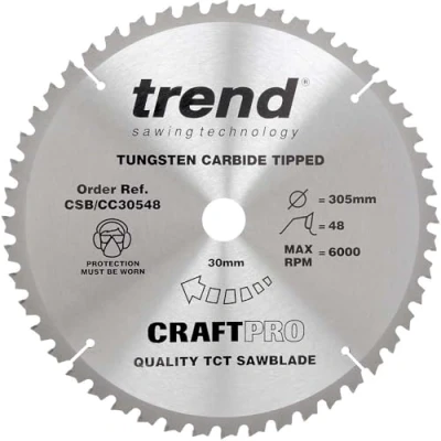 Image of Trend Wood Mitre Saw Blade, 305mm Diameter, 30mm Bore, 48 Teeth, TCT, 3mm Kerf, 5 Hook, CSB/CC30548