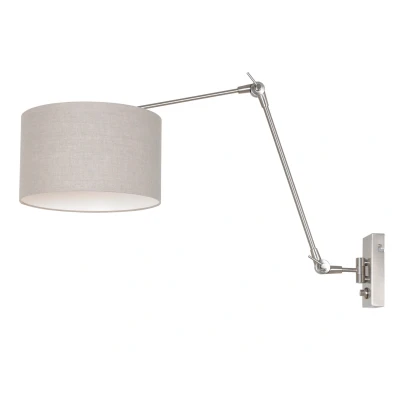 Image of Prestige Chic Wall Lamp with Shade Steel Brushed, Linen Grey