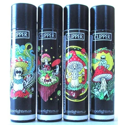 Image of Clipper Groovy Psychedelic Mushrooms Refillable Lighters Lot of 4