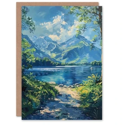 Image of Artery8 Personalised Greeting Card Lake District Acrylic Helvellyn View Summer Peace For Him Or Her Art Birthday