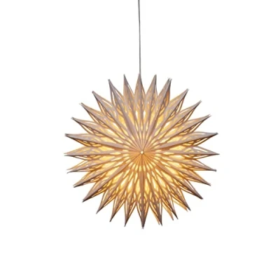 Image of Konstsmide Paper Hanging Star/Christmas Ornament Decoration/Folding / 5m Lead with On Off Switch and Bulb Holder, PVC, White, 60 x 60cm