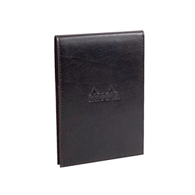 Image of RHODIA 118139C Clipboard Case + Stapled Notepad No. 13 Black A6 Small Squares 80 Detachable Sheets White Clairefontaine Paper g/m Pencil Holder Faux Leather, 115 x 158 mm