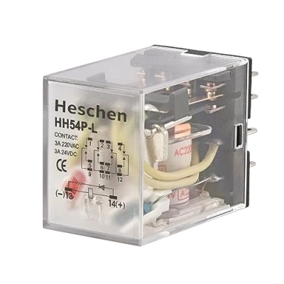 Image of Heschen Gereral Purpose Power Relay, HH54P L, 220VAC Coil, 3A 220VAC/24VDC, 4PDT, 14 Pin Terminals, LED Indicator