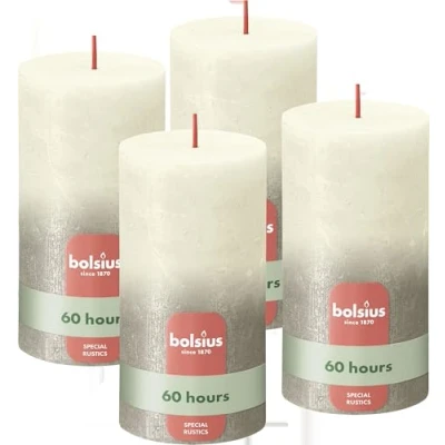 Image of Bolsius Rustic Pillar Candle Fading Metallic Ivory &amp; Champagne Pack of 4 Long Burning Time Household Interior Decoration Includes Natural Vegan Wax No Palm Oil 13 x 7 cm
