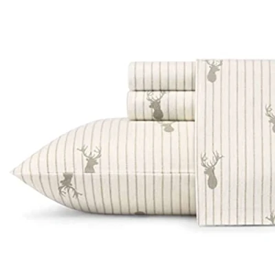 Image of Eddie Bauer Twin Sheet Set, Warm Breathable Cotton Flannel Bedding with Deep Pockets, Brushed for Extra Softness, Cozy Home Decor, Oeko Tex Certified (Deer Lodge Beige, Twin)
