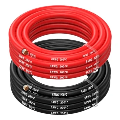 Image of MMOBIEL 6 AWG Electrical Silicone Wire Gauge (13,3mm²) Tinned Copper Cable 2 Separate Wires Red &amp; Black Each 2,5 m / 8.2 ft for Refrigerators, Air Conditioners, Car Battery, Welding Battery