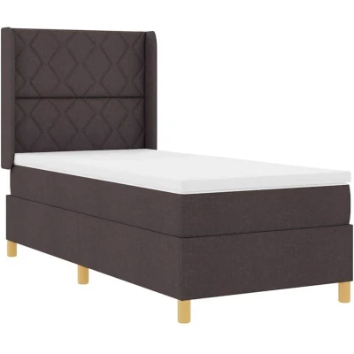 Image of vidaXL Box Spring Bed with Mattress &amp; LED Dark Brown 100x200 cm Fabric