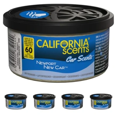 Image of California Scents CCS 422TR Air Freshener, New Car (Pack of 4) Long Lasting Refreshing Fragrance, Environmentally Friendly, Light Weight Organic Product Recyclable, Adjustable Vented Lid