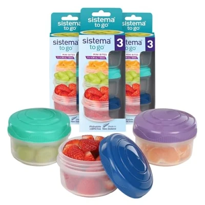 Image of Sistema TO GO Mini Bites Snack Pots 130 ml Stackable Boxes with Lids BPA Free 9 Count