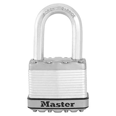 Image of MASTER LOCK Heavy Duty Padlock, Security level 9/10, Outdoor, Keyed, Laminated Steel, Weatherproof, Medium Shackle