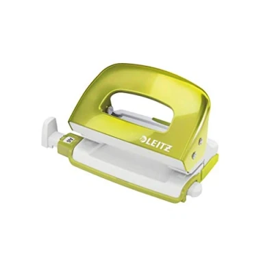 Image of Leitz Mini Hole Punch, 10 Sheets, Guide Bar with Format Markings, Metal, WOW Range, 50601064 Metallic Green