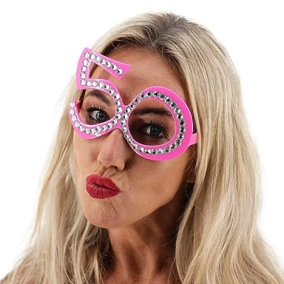 Image of Pohotobooth Props Ltd Number shaped Milestone Birthday Diamante Glasses (Pink 50th Birthday)