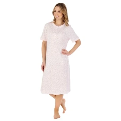 Image of Slenderella Forget Me Not Short Sleeve Cotton Interlock 42 Inch Nightdress (24/26, pink)