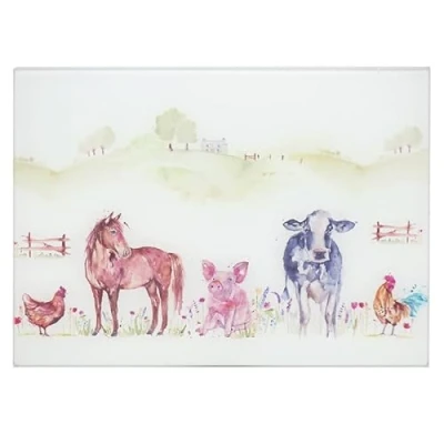 Image of Cutting Board Toughened Glass Farmyard Animal Life Chopping Serving Worktop