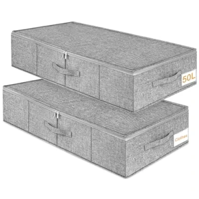 Image of Under Bed Storage, 2 Pack Large Underbed Storage Boxes with Lids, Foldable Sturdy Clothes Drawer Organiser W/ 3 Handles, Ultra Thick Fabric Bag Zip, 76x38x17cm