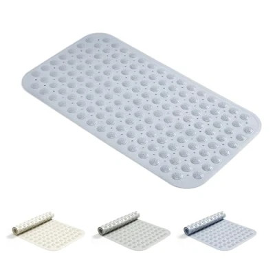 Image of Good Nite Long Bath Mat Non Slip Shower Extra Large Suction Cups for Secure Bathing Anti Mould,Machine Washable Soft Thickened Rubber Backing 70x38cm Blue