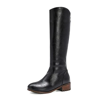 Image of REKALFO Womens soft PU Leather zipper lace up Knee High Boot flat Winter Fashion Boots black 6 UK