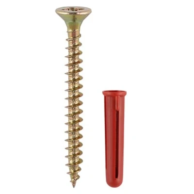 Image of Timco Red Plastic Plugs with Screws (Size 30mm Plug, 4.0x40 Screw 25 Pieces)