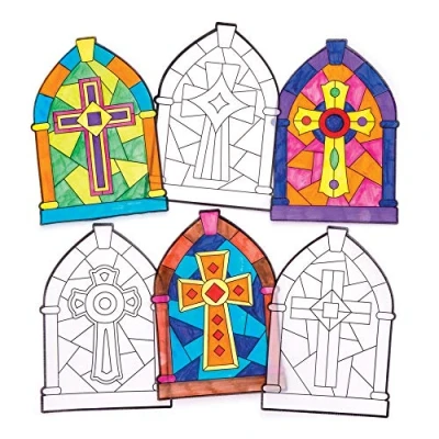 Image of Baker Ross AW297 Cross Colour In Window Stained Glass Decorations, For Kids to Decorate and Display (Pack of 12), Transparent, 2.5 cm*25.0 cm*15.0 cm