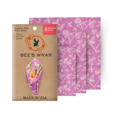 Image of Bee&#039;s Wrap Clover Print Set Of 3 Assorted Size Wraps