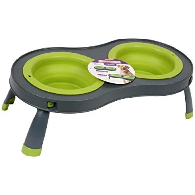 Image of Dexas Popware For Pets Double Elevated Pet Feeder, Large, Gray/Green