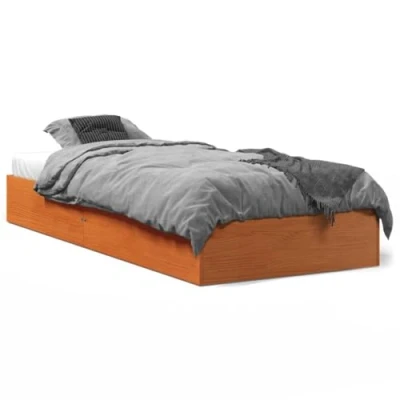 Image of vidaXL Solid Wood Pine Bed Frame Base Wax Brown, 75x190 cm, Small Single with Sturdy Slats and Supportive Headboard for Bedroom