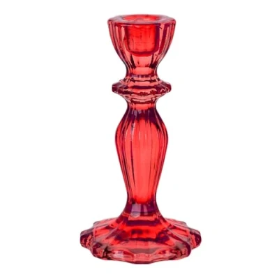 Image of Red Glass Candlestick Holder Decorative Taper Candle Stand For Indoor or Outdoor Dining, Elegant Dinner Party Decorations, Birthday, Garden, Wedding, Home Decor, Made By Talking Tables