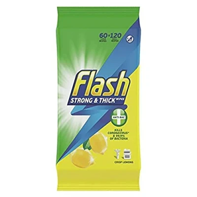 Image of Flash All Purpose Anti Bacterial Cleaning Wipes, Lemon, 60 Large Wipes