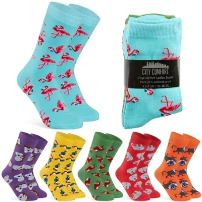 Image of CityComfort Calf Socks for Women, Soft and Breathable Multipack (Multi Animal 6 Pack)