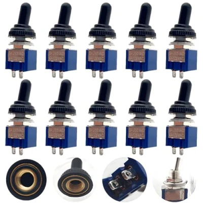 Image of CESFONJER 10 Pcs Mini Locking Toggle Switch mts 101 NO/Off Miniature Car Dash Dashboard SPST 2Pin AC 125V/6A, 250V / 3A + 10Pcs Waterproof Cap