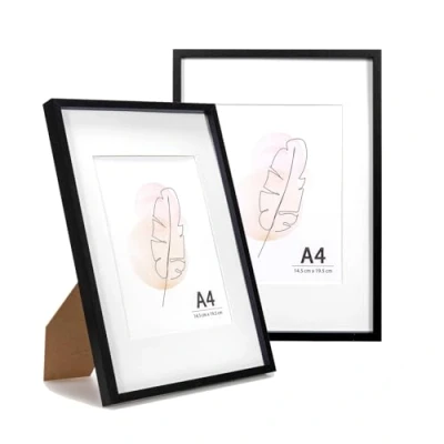 Image of KAIWIN A4 Picture Frame Black Set of 2, Wooden Poster with white mat, 21X29.7 cm Frames for Tabletop and Wall Mounting Display Home, Office,Gallery Photos, Posters, Puzzles