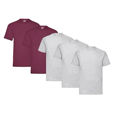Image of Fruit of the Loom Pack 5 T shirts, 3 x Grey + 2 Burgundy 1 HL Kauf Notepad, Size M