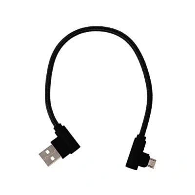 Image of Mr. Gadget&#039;s Solutions 25CM Long Right Angle Micro USB Cable Designed for Sofa, Bed, Outdoor Use Nylon Braided 90 Degree A to B Charging &amp; Data Sync Black