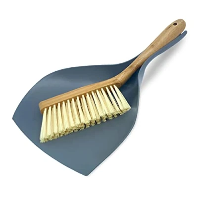 Image of Dustpan and Brush Sets, Bamboo Hand Pan Set, Strong with Soft Plastic Bristles Used as Scrubbing Brush, Carpet Cleaning Sweeping Indoor for Dust &amp; Dirt Removal