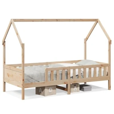 Image of vidaXL Kids&#039; House Bed Frame 90x190 cm Solid Pine Wood Playful Design with Safety Rails and DIY Roof Children’s Brown