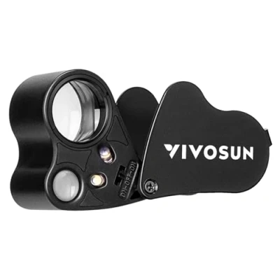 Image of VIVOSUN 30X 60X Illuminated Jewelers Loupe Foldable Magnifier with LED Light for Jewelry Gems Watches Coins Stamps Antiques Black