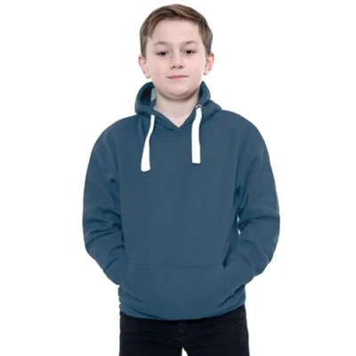 Image of True Face Kids Fleece Hoodie Pullover Top Youth Long Sleeve Casual Hoody Girls Boys Unisex Sweatshirt Denim Blue White Cord 13 Years