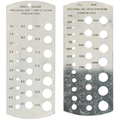 Image of Metric and Imperial MM SAE Drill Size Measuring Gauge Set Hole Guide 2pc