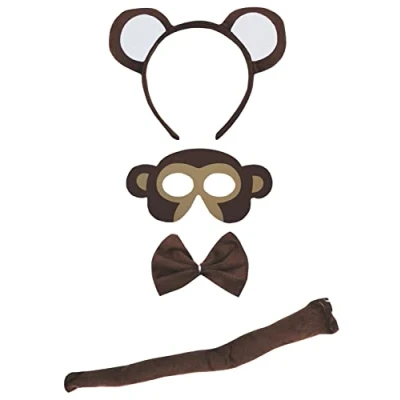 Image of Petitebelle Headband Bowtie Tail Mask 4pc Unisex Children Costume 1 5y (Monkey)