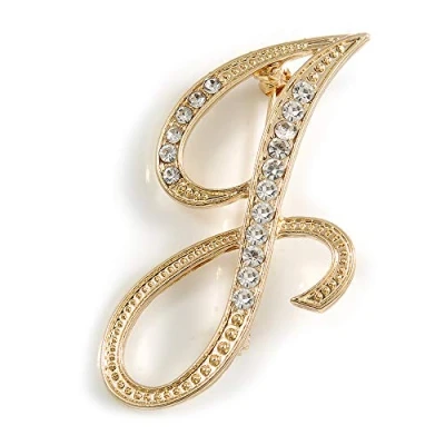 Image of &#039;J&#039; Gold Plated Clear Crystal Letter J Alphabet Initial Brooch Personalised Jewellery Gift 45mm Tall